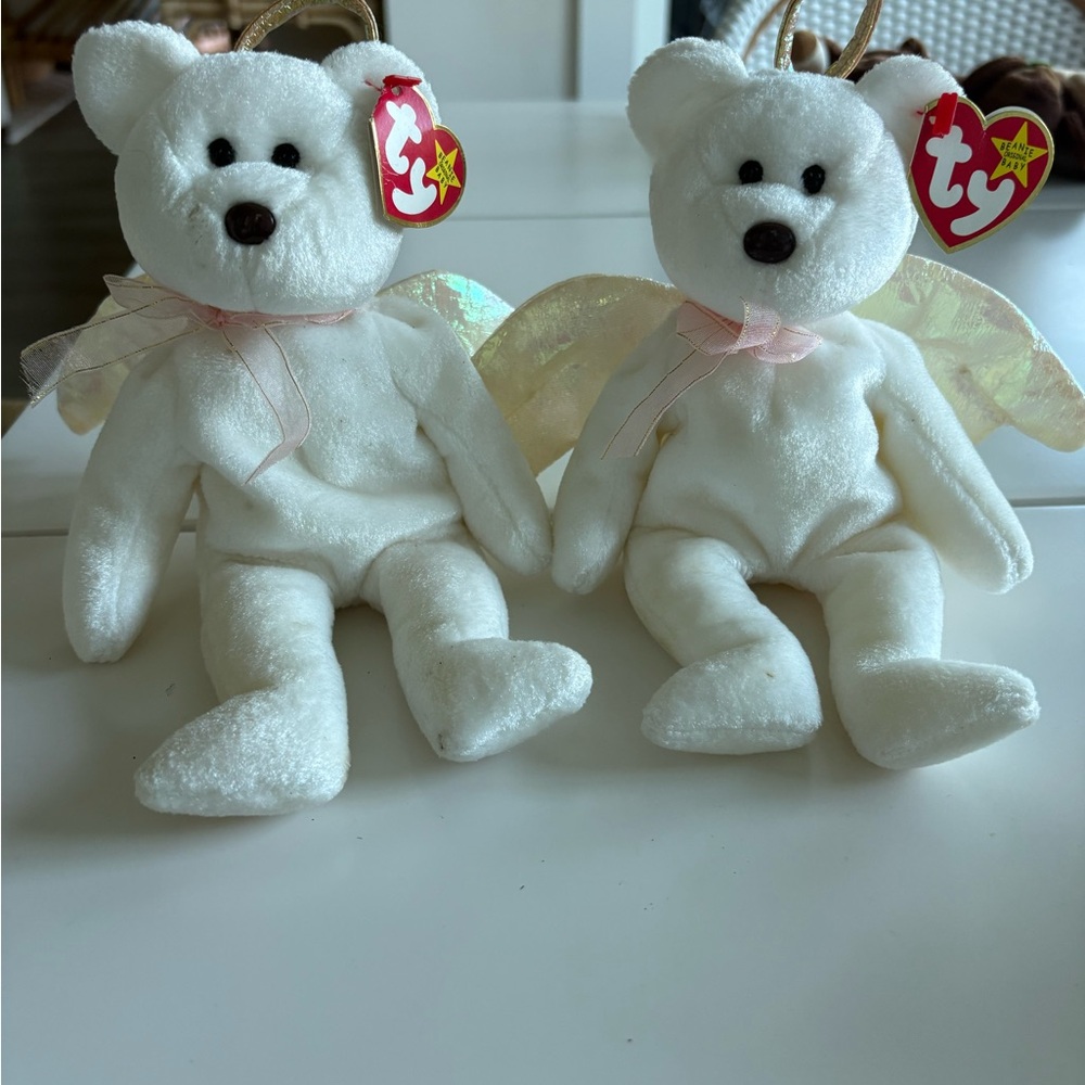 Ty Cream Angel Bear with Gold Wings- set of 2